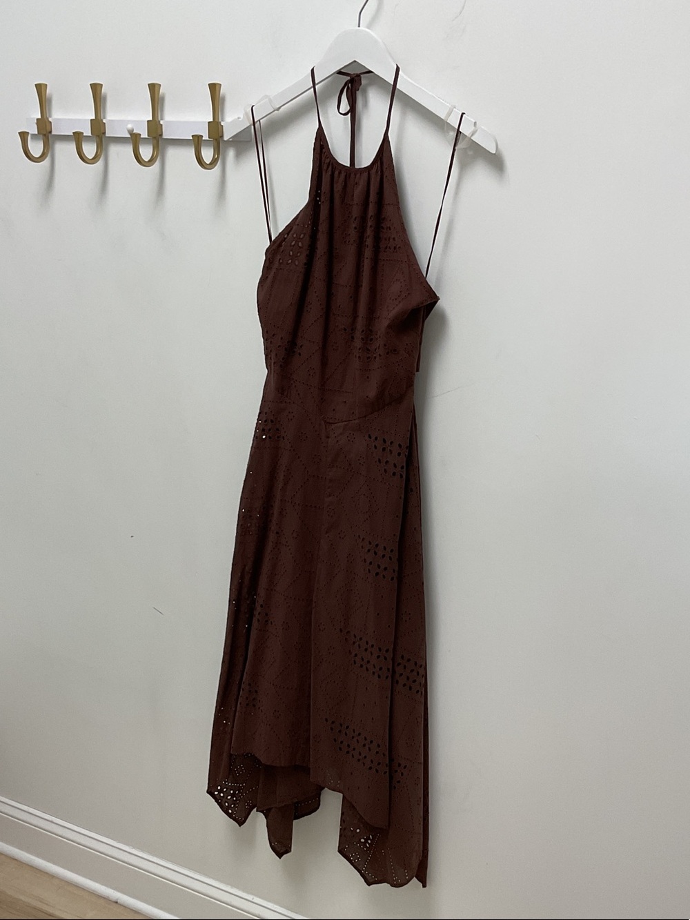 Steve Madden Adalina Brown Eyelet Halter Asymmetrical Dress
